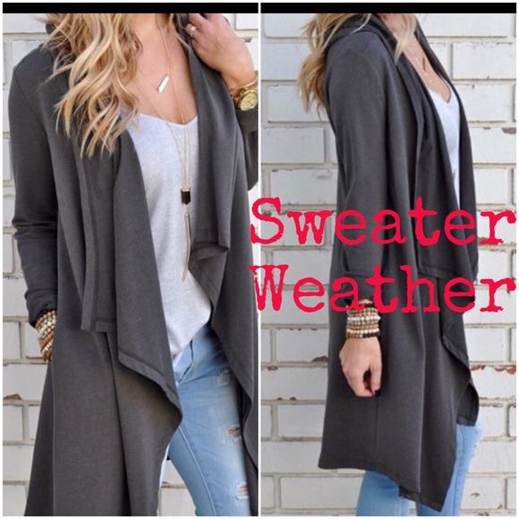 🌷SALE🌷GREY KNIT CARDIGAN JACKET COZY DUSTER - Picture 2 of 4